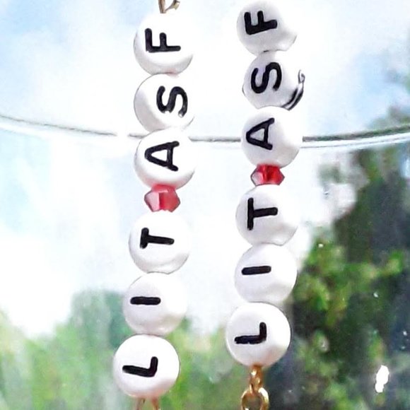 #LitAsF Handmade Earrings With Red Crystals - Picture 6 of 10